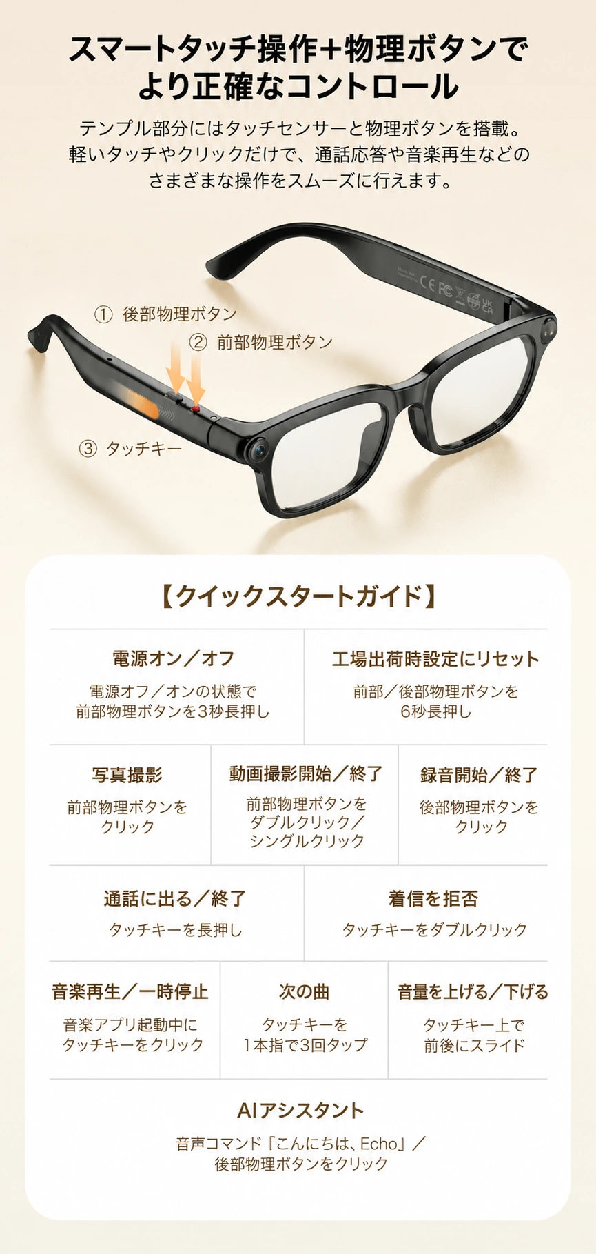 M08のボタン・タッチ操作とクイックスタートガイド